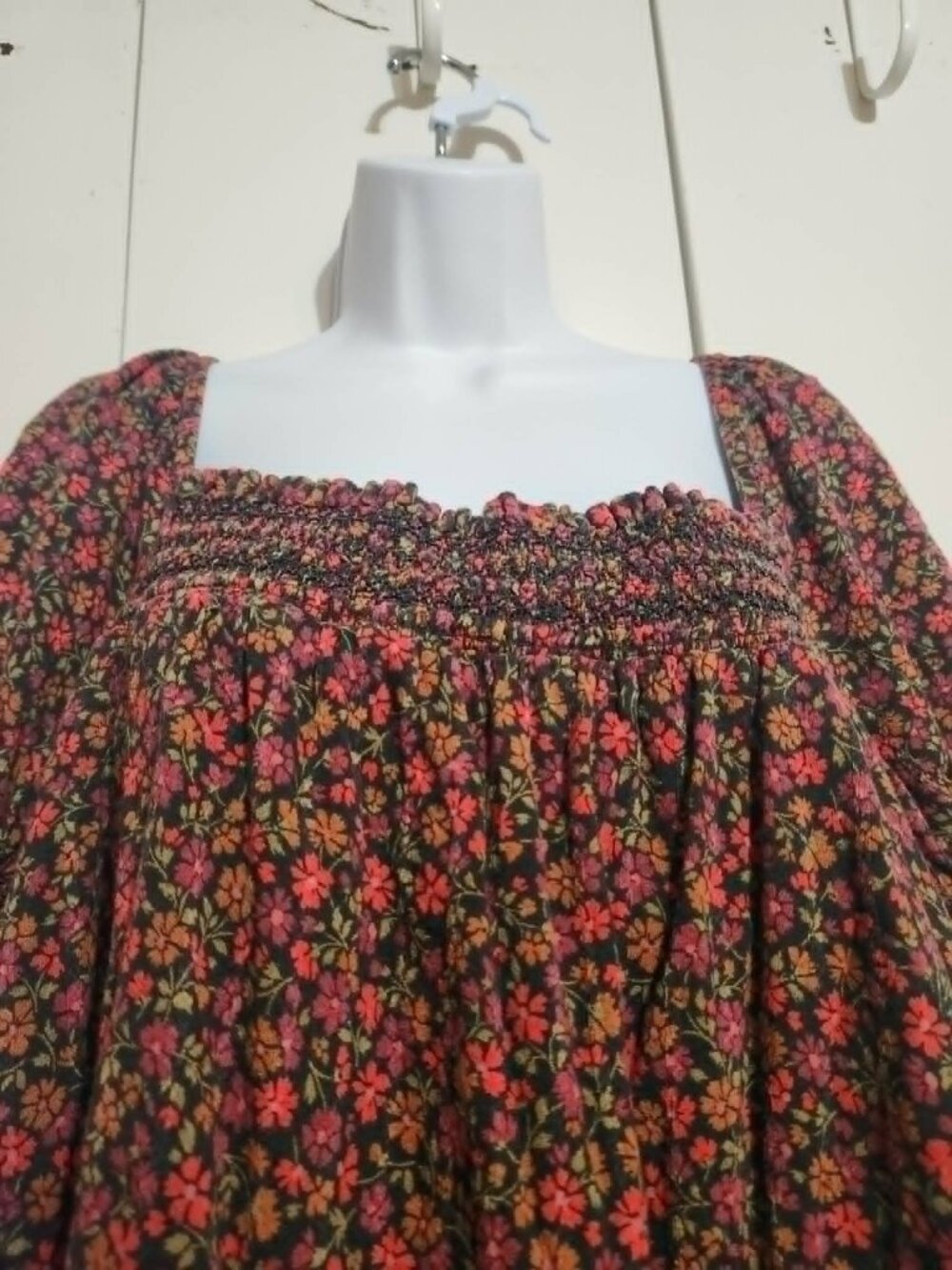American Eagle Floral Dress XL Smocked Square Neck Pockets Cottagecore Boho - Picture 6 of 10
